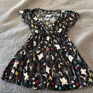 Black Skater Dress with Colorful Character Print